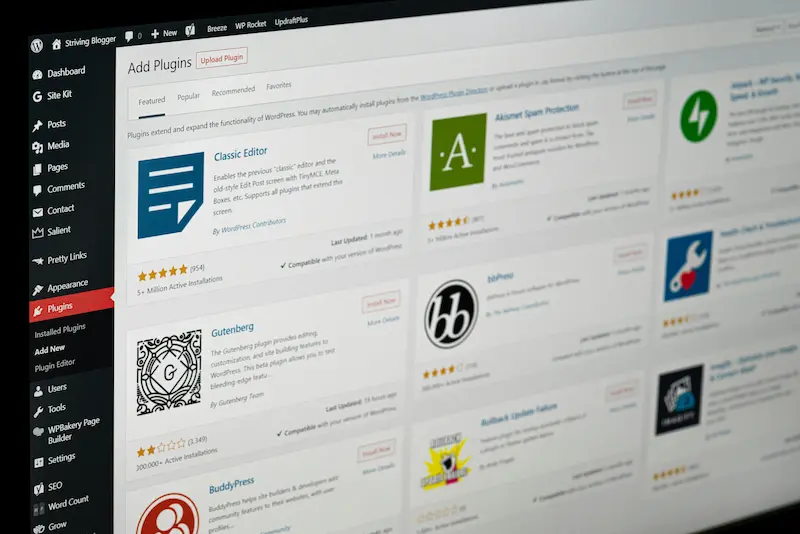 tableau de bord de Wordpress.
